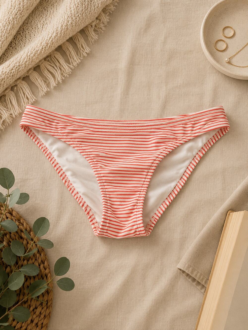 Shade & Shore Red White Striped Bikini Bottoms Classic Moderate Swim Size XL